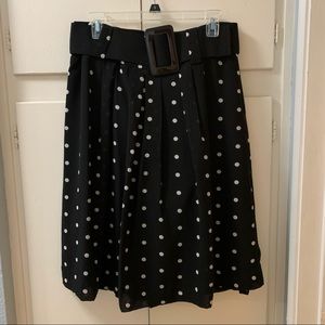 Black and white polkadot skirt with belt